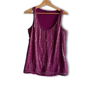 Express Sequin Overlay Front Sleeveless Scoop Neck Top